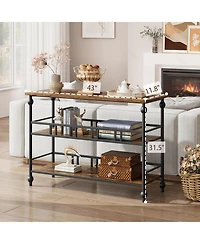 gaomon 43" 3-Tier Narrow Console Table, Rustic Brown Industrial Entryway Storage Organizer