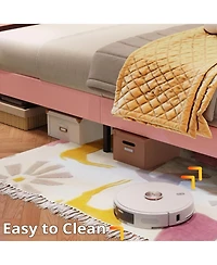 Likimio Twin Xl Bed Frames with Led Light Headboard and Heavy Duty Supports, No Box Spring Need, Noise Free, Easy Assembly, Pink