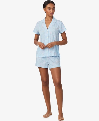 Lauren Ralph Women's Notch Collar Top and Short Pajama Set