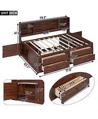 Boyel Living Full Size Wooden Captain Bed with Built-in Storage Shelves, 4 Drawers and 2 Cabinets