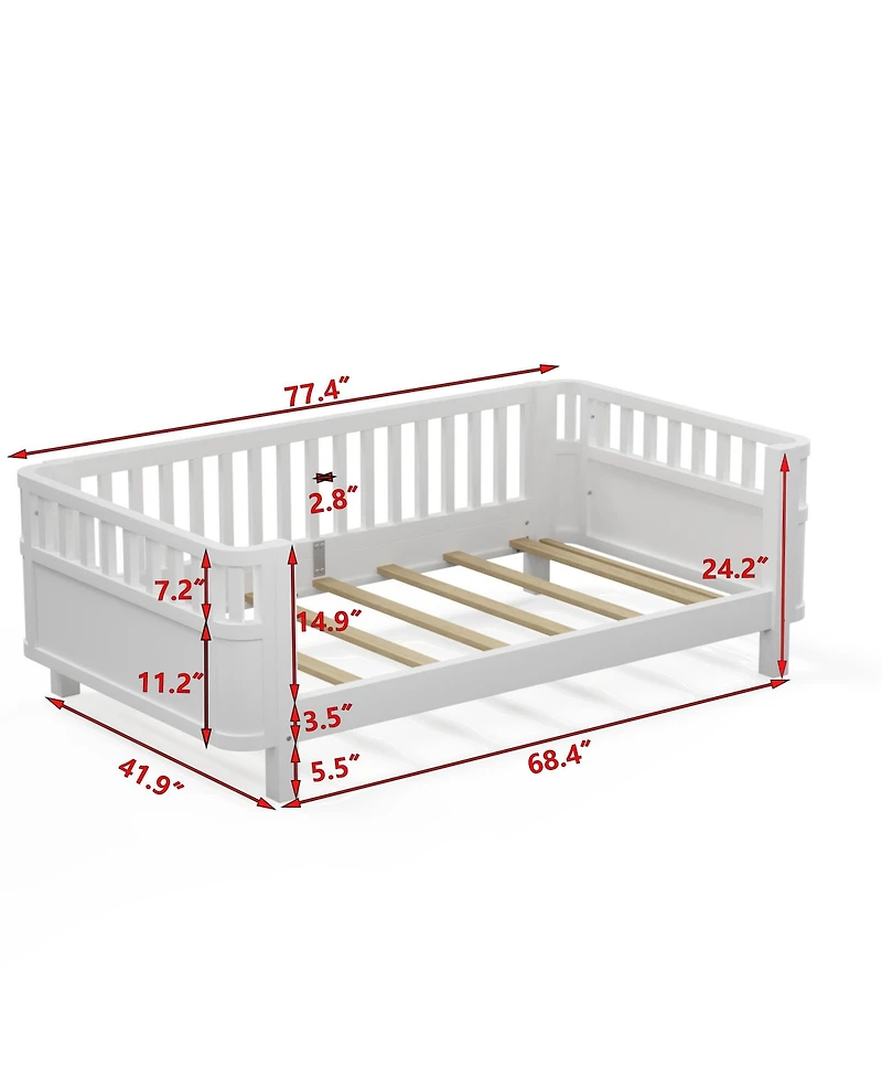 Boyel Living Twin Size Wood Platform Bed for Kids with Low Profile and Safety Rails, White (Patented Design)