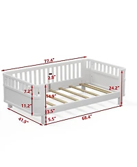 Boyel Living Twin Size Wood Platform Bed for Kids with Low Profile and Safety Rails, White (Patented Design)