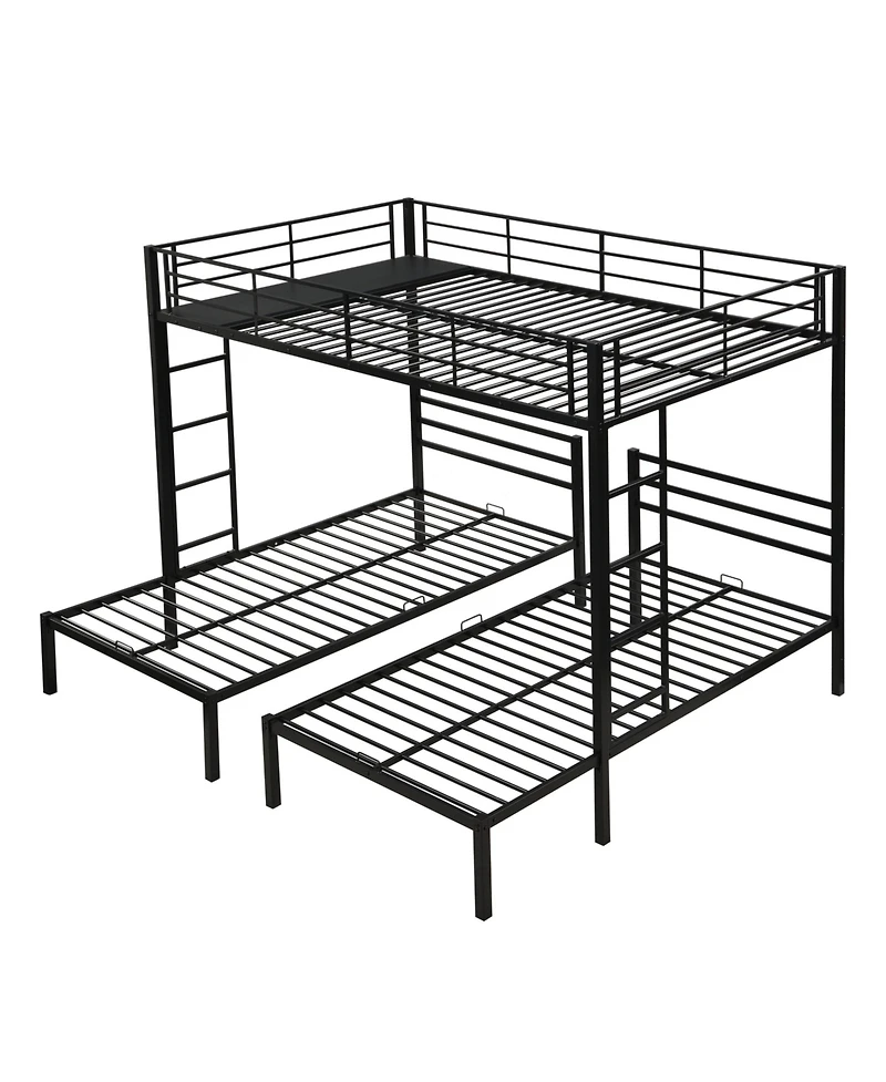 Boyel Living Full Over Twin Over Twin Triple Bunk Bed, Metal Frame Bunk Bed with Vertical Ladder & Safety Rails