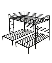 Boyel Living Full Over Twin Over Twin Triple Bunk Bed, Metal Frame Bunk Bed with Vertical Ladder & Safety Rails