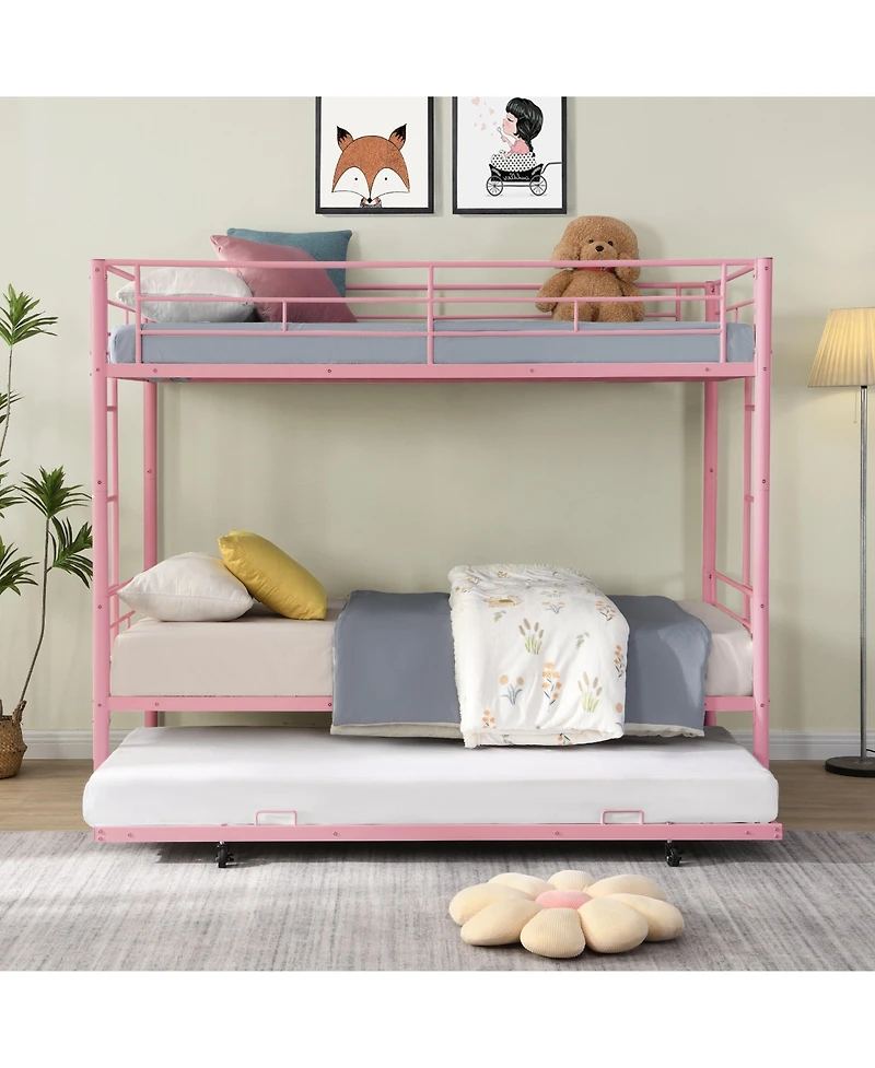 Boyel Living Twin Over Twin Metal Bunk Bed with Safe Stairs