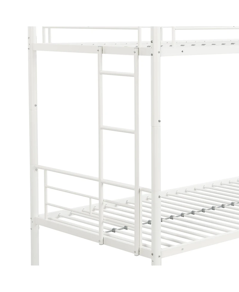 Metal Bunk Bed with Trundle White Twin, No Box Spring Needed, Easy Assemble