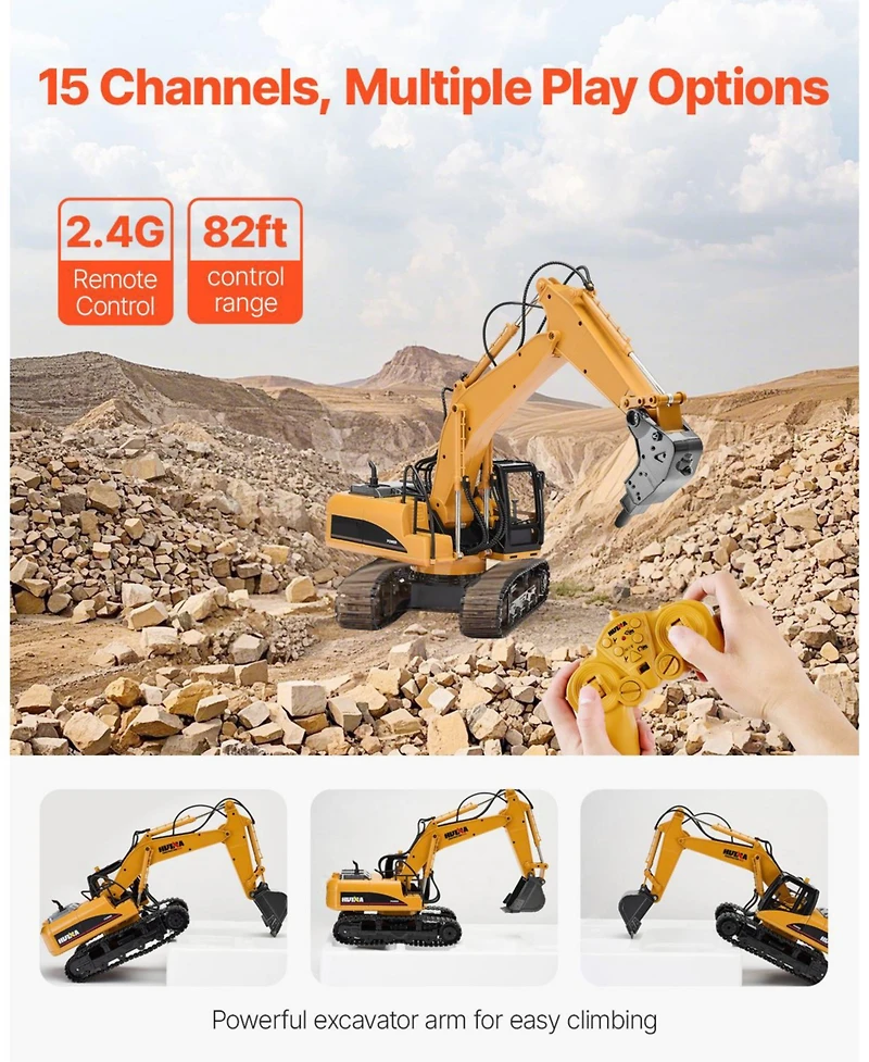 Mecale Remote Control Excavator Toy, 1:14 Scale Rc Construction Vehicle with Metal Shovel and 15 Channels