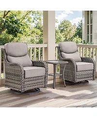 Gymojoy Crescent Swivel Glider Wicker Patio Conversation Set with Olefin 6 In. Thick Cushions/End Table (3-Piece)