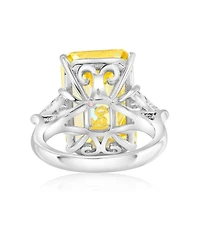 Suzy Levian New York Gala Collection Sterling Silver Large Elongated Emerald-Cut Cubic Zirconia Trillion Accent 3-Stone Ring