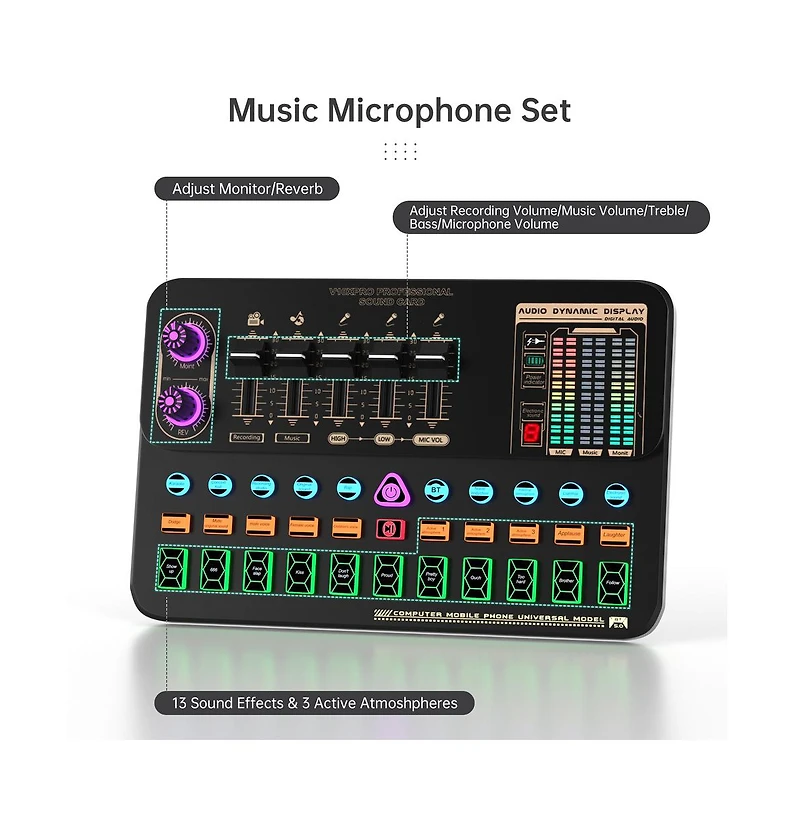 Artudatech Pro Sound Card Kit for Live Streaming Featuring Otg Clear Audio, 16 Sound & 14 Voice Effects