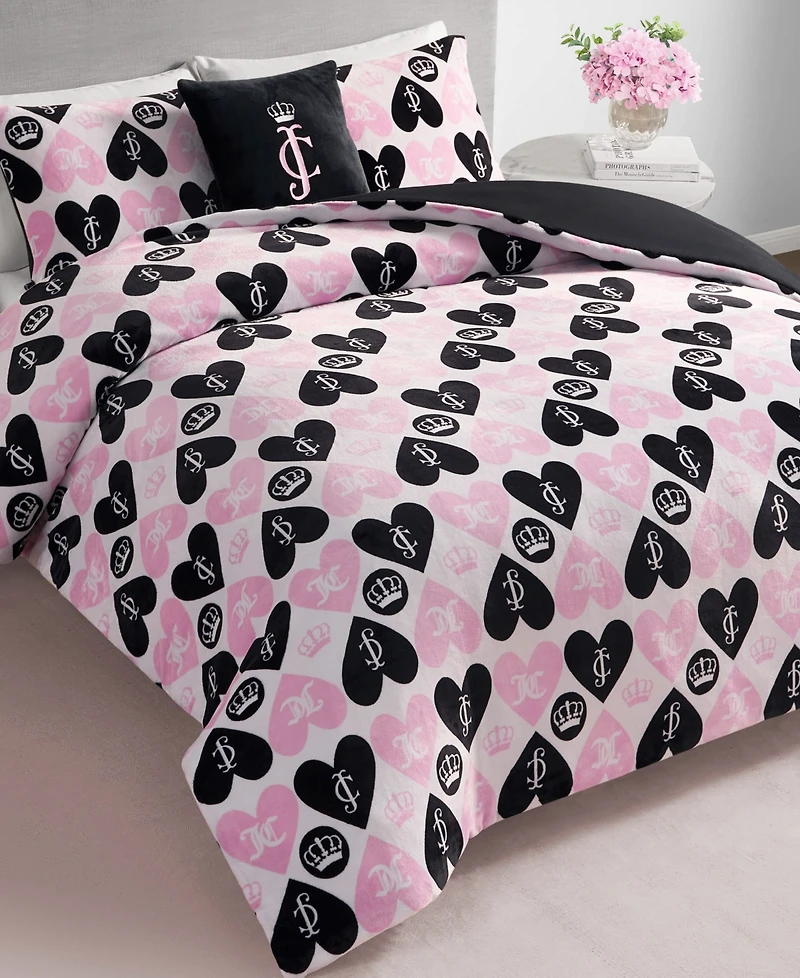 Juicy Couture Plush Reversible Queen Heart Logo -Pc. Comforter Set