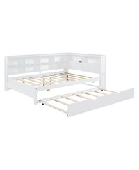 Streamdale Furniture Wooden Full Size Day Bed with Twin Trundle, Storage & Usb Ports, White