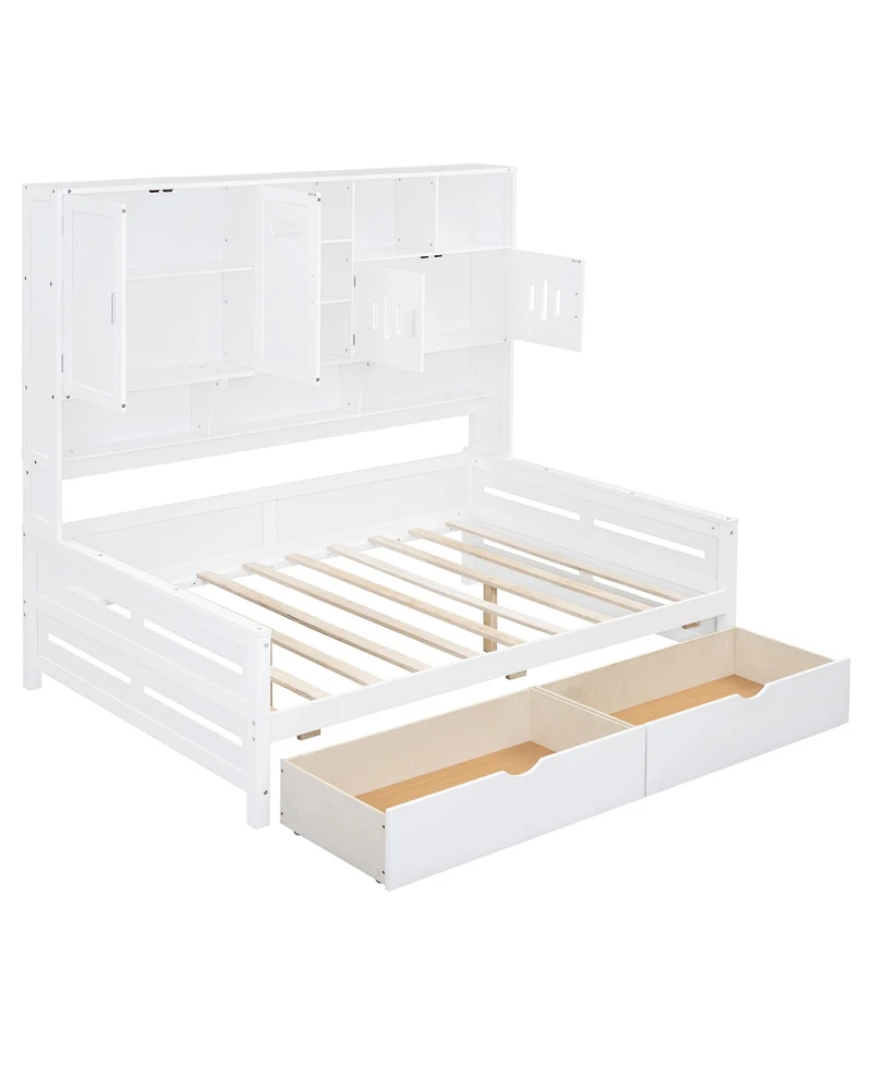 Streamdale Furniture Wooden Daybed with Drawers, Cabinet, and Shelf
