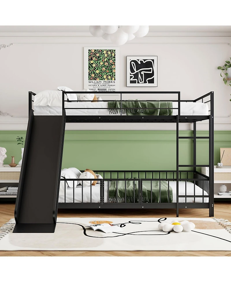 Streamdale Furniture Full Over Full-Size Metal Bunk Bed with Slide and Guardrails