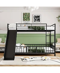Streamdale Furniture Full Over Full-Size Metal Bunk Bed with Slide and Guardrails