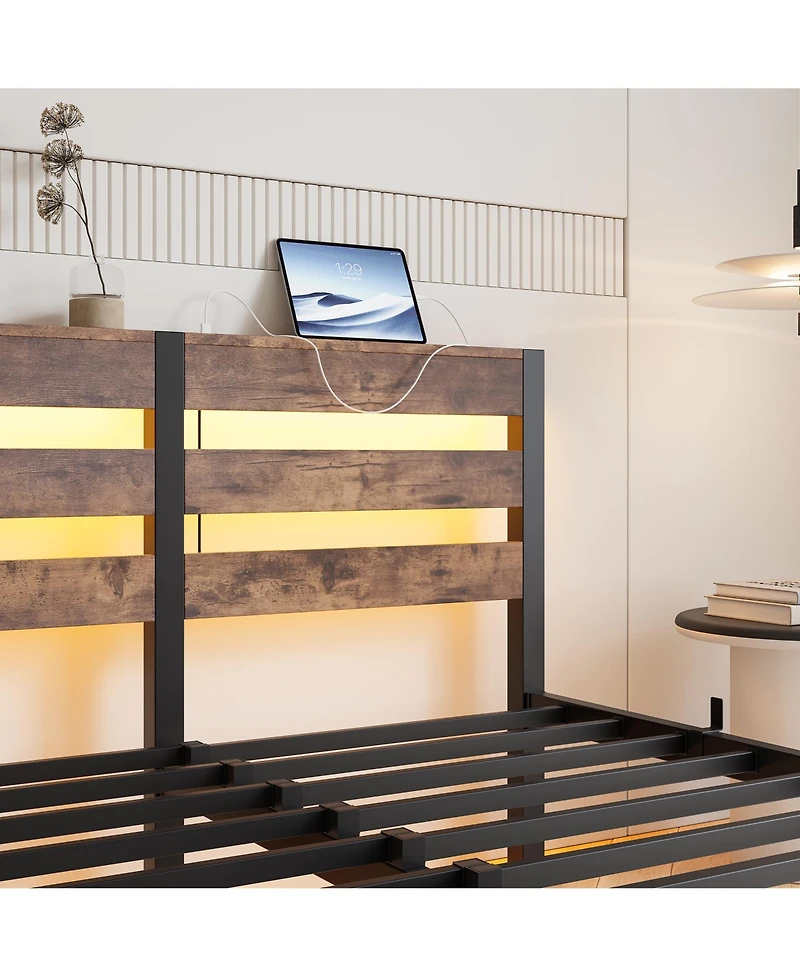 Streamdale Furniture Metal Bed Frame with Rgb Lights, Storage