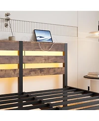 Streamdale Furniture Metal Bed Frame with Rgb Lights, Storage
