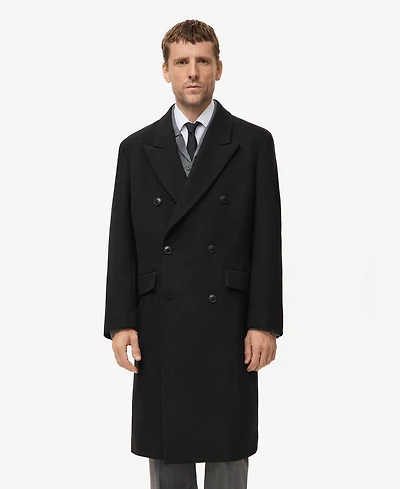 Mango Men's Long Double-Breasted Wool Coat