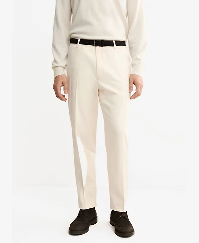 Mango Men's Regular Fit Pleated Cotton Pants