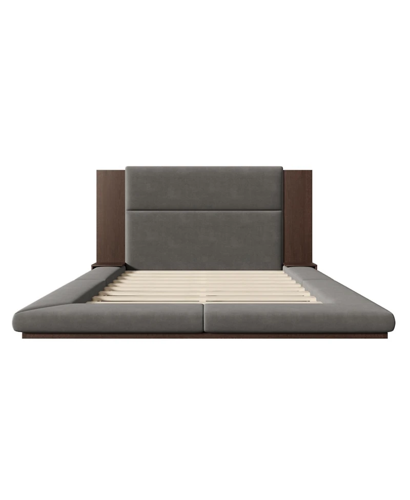 Streamdale Furniture Upholstered Platform Bed with Extended Headboard & Shelf