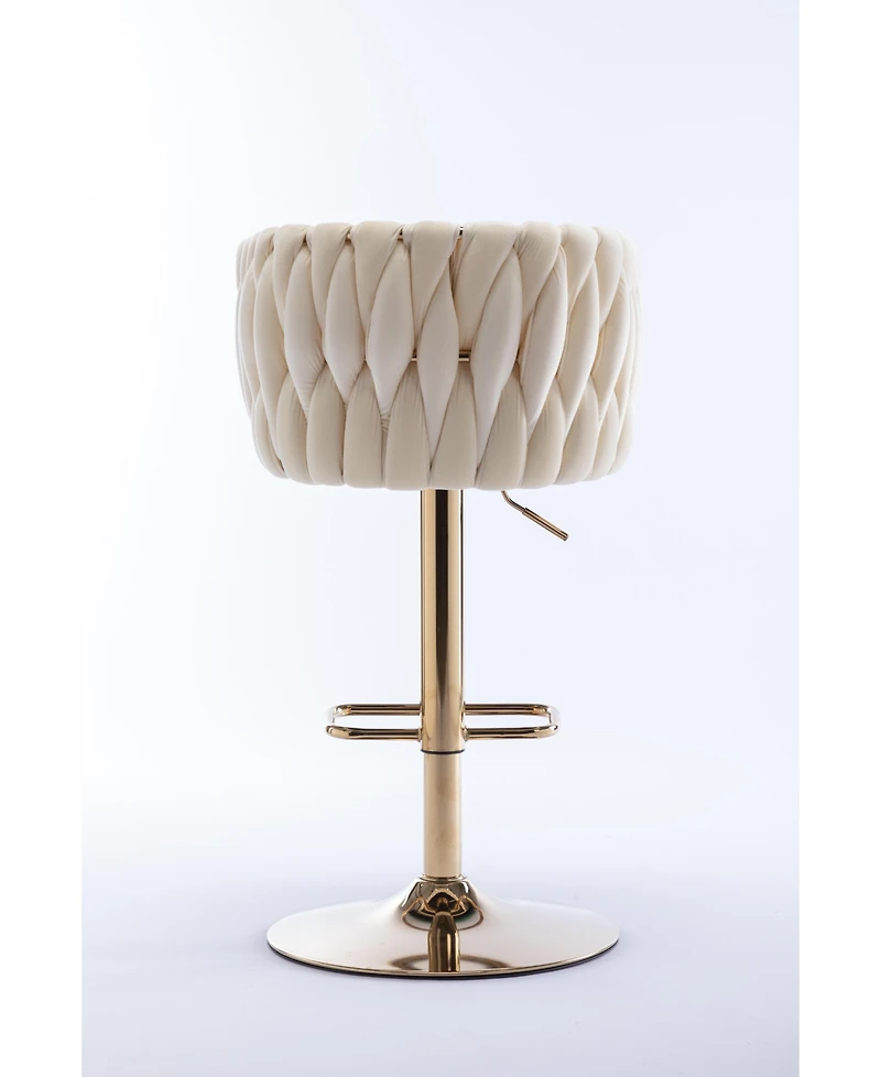 Streamdale Furniture Streamdale Velvet Bar Stools with Gold Legs and Chrome Base, Adjustable Height