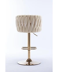 Streamdale Furniture Streamdale Velvet Bar Stools with Gold Legs and Chrome Base, Adjustable Height