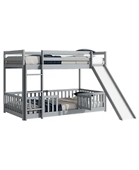 Streamdale Furniture Twin Over Twin Floor Bunk Bed with Slide, Ladder, Door, Safety Guardrails, Solid Pine Wood Bunk Bed