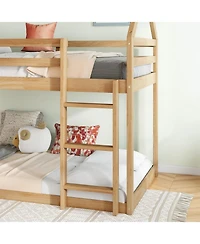 Streamdale Furniture Twin over Twin Rubber Wood Floor Bunk Bed, with ladder,Guardrails,House-Shaped-Bunk Bed,White oak