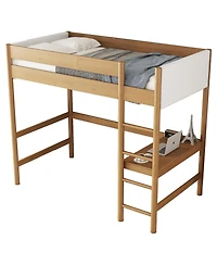 Streamdale Furniture Upholstered Twin Loft Bed with Desk, Safety Rails, Teddy Fleece Headboard