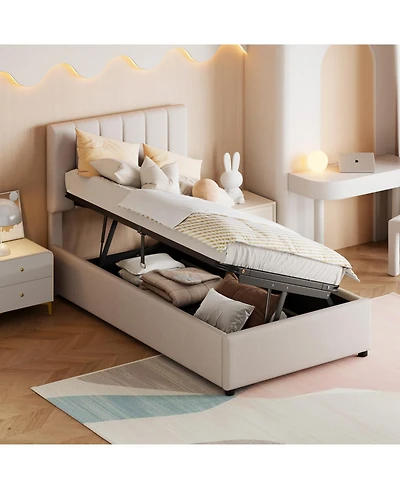 Streamdale Furniture Twin Upholstered Platform Bed with a Hydraulic Storage System