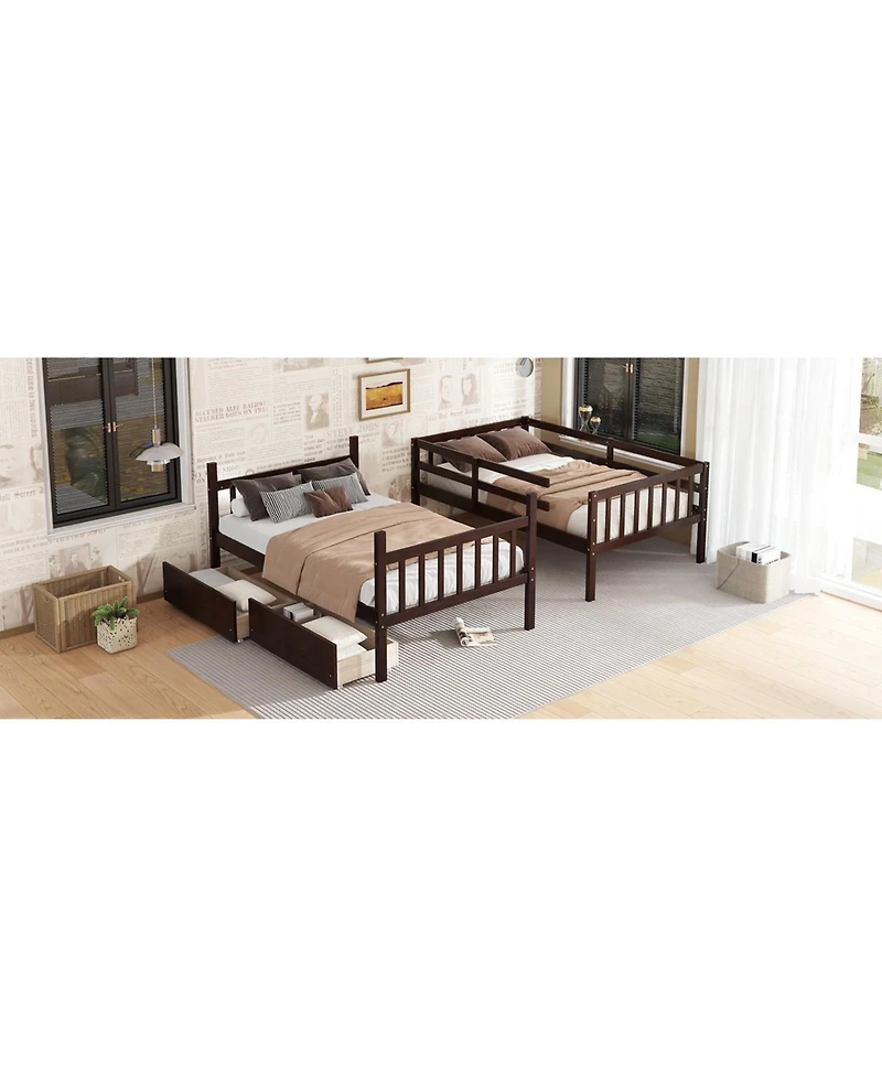 Streamdale Furniture Twin Bunk Bed with Drawers and Safety Guardrails, Espresso
