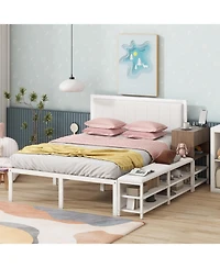Streamdale Furniture Metal Platform Bed with Two-Tier Storage Shelves, Wooden Cabinet