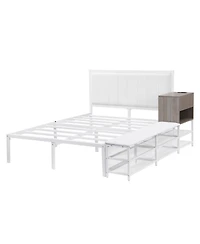 Streamdale Furniture Metal Platform Bed with Two-Tier Storage Shelves, Wooden Cabinet