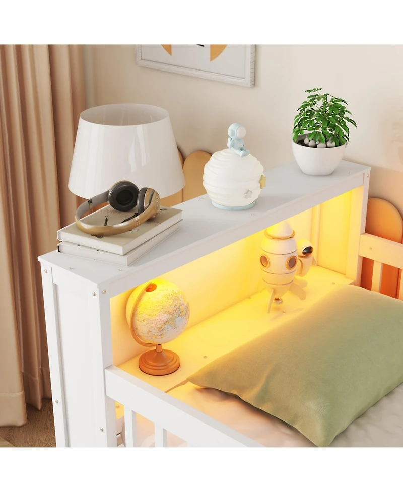 Streamdale Furniture Twin Loft Bed with Led, Bookshelf, Stairs, Drawers, Shelves