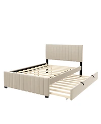 Streamdale Furniture Full Size Velvet Upholstered Platform Bed with Twin Size Trundle