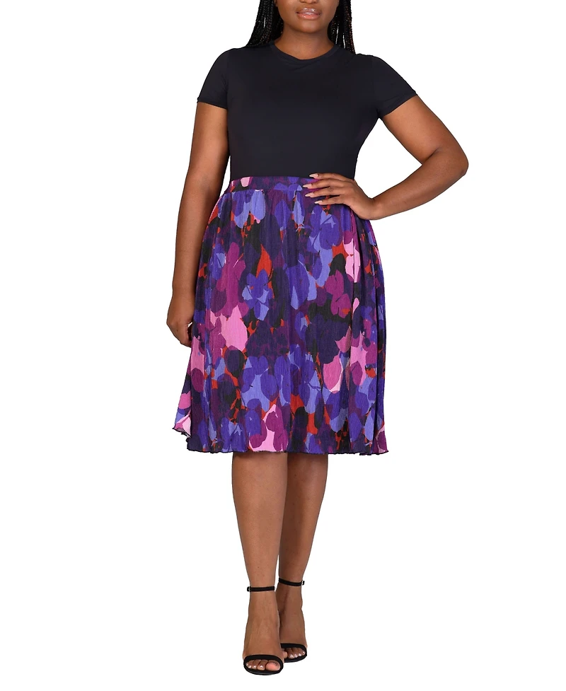 24seven Comfort Apparel Plus Pleat Elastic Waist Party Midi Skirt