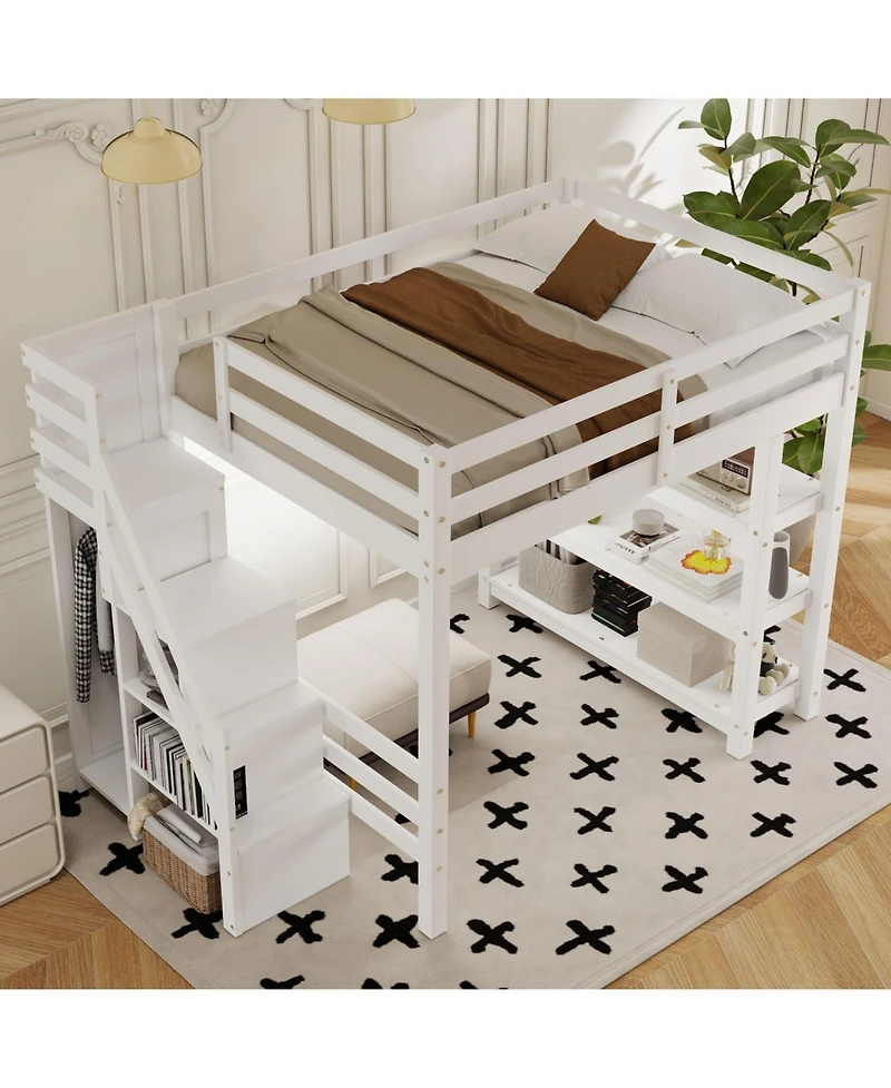Streamdale Furniture Loft Bed with Shelves Storage Stairs Wardrobe & Led