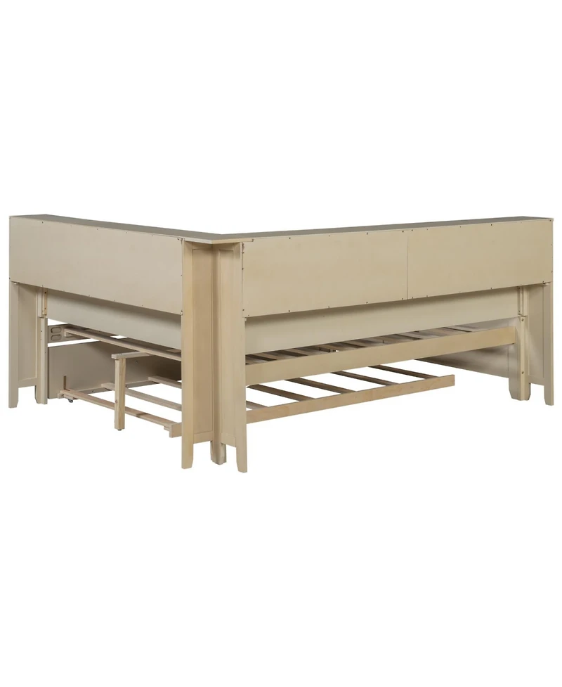 Streamdale Furniture Full Size Wood Daybed with Storage Shelves and Trundle