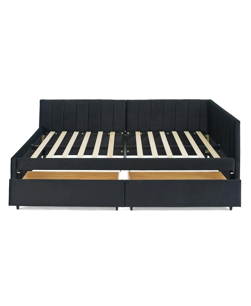 Streamdale Furniture Tufted Upholstered Bed Frame with Drawers Velvet Black