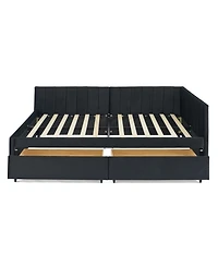 Streamdale Furniture Tufted Upholstered Bed Frame with Drawers Velvet Black