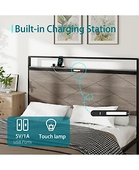 Streamdale Furniture + King + Wooden + Led, Usb, Storage + Bed Frame