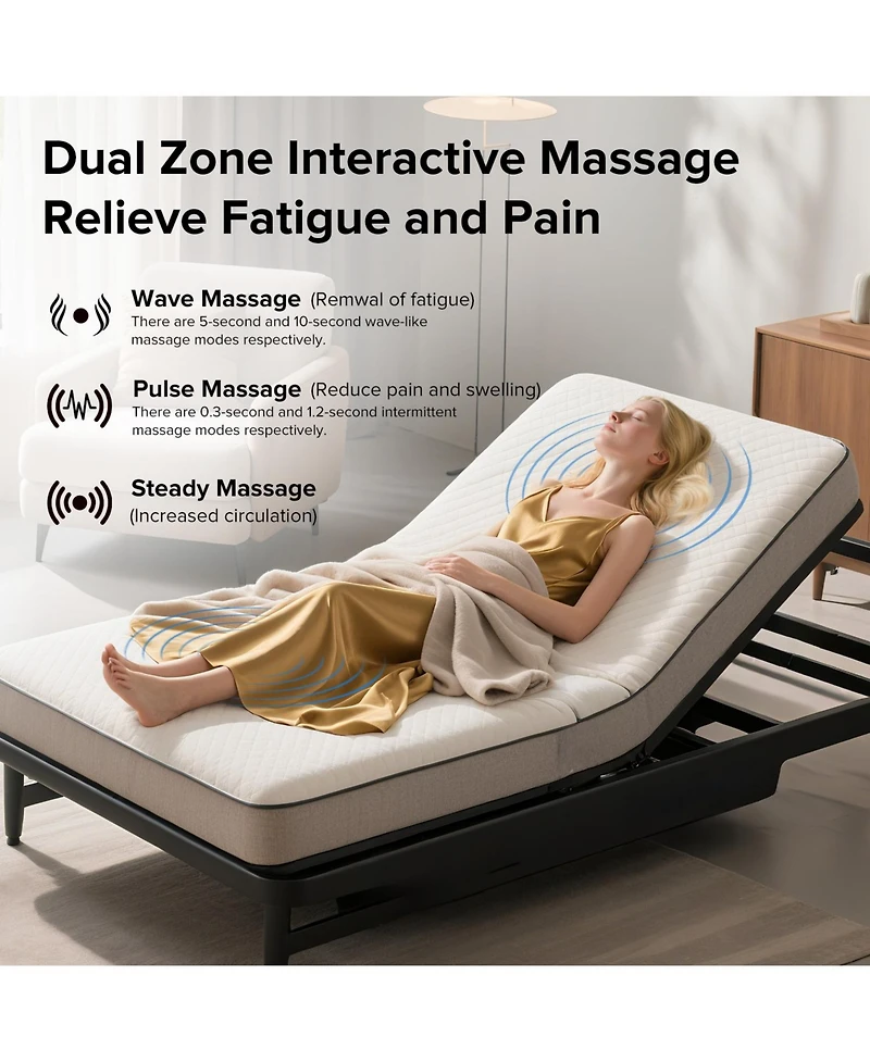 Streamdale Furniture Adjustable Bed Frame Twin Xl with Massage, Usb, Led & Remote