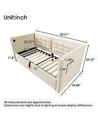 Streamdale Furniture Upholstered Twin Daybed with Hydraulic Storage, Usb Charging, Tufted Back, Beige Velvet