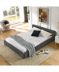 Streamdale FurnitureQueen Upholstered Platform Bed with Headboard, Chenille Fabric, Grey