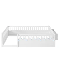 Streamdale Furniture Montessori Floor Bed Frame, High Rails, Light & Shelf, White