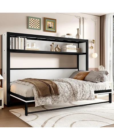 Streamdale Furniture Streamdale Twin Murphy Bed with Shelves, Foldable Metal Wall Bed