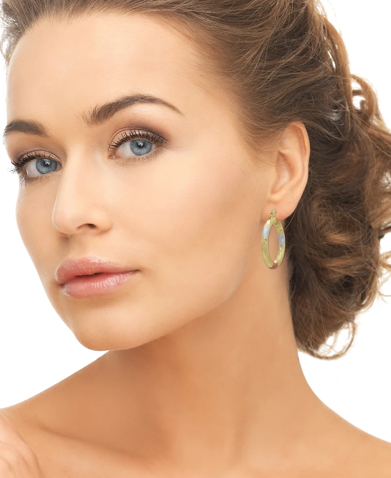 Macy's 14k Gold Plated Brass Tri-Color Diamond-Cut Hoop Earrings