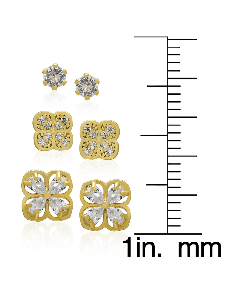 Macy's 3-Pc. Cubic Zirconia (1.32 ct. t.w.) Triple Floral Stud Earrings Set