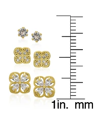Macy's 3-Pc. Cubic Zirconia (1.32 ct. t.w.) Triple Floral Stud Earrings Set