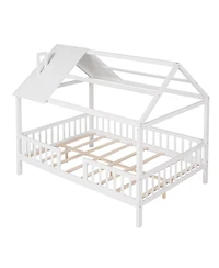 Streamdale Furniture Full Size Wood House Bed with Fence